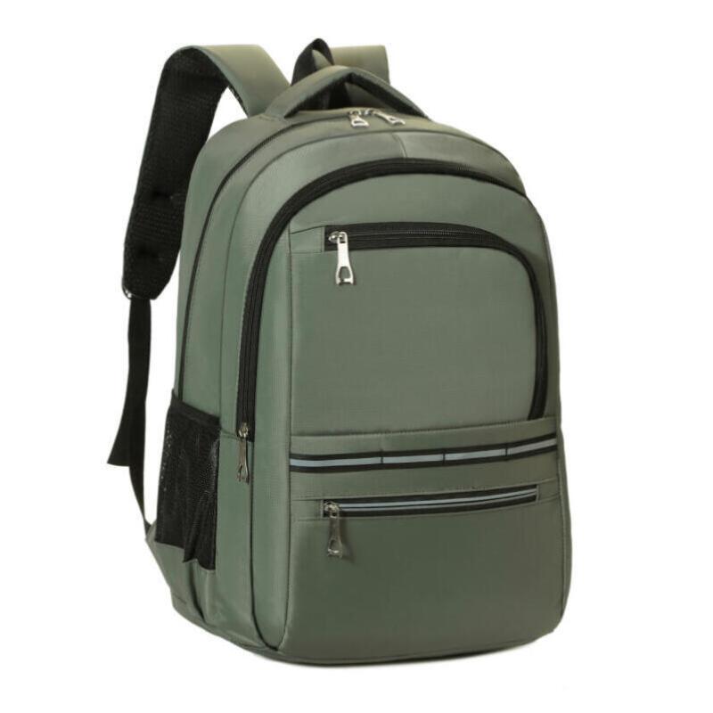 Einfarbiger Rucksack mit mehreren Reißverschlusstaschen und seitlichen Netztaschen, ideal für Schule und Reisen