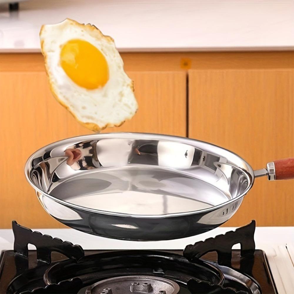Non Stick Frying Pan Wooden Handle Butter Heating Pan New Open Skillet  Kitchen Supplies