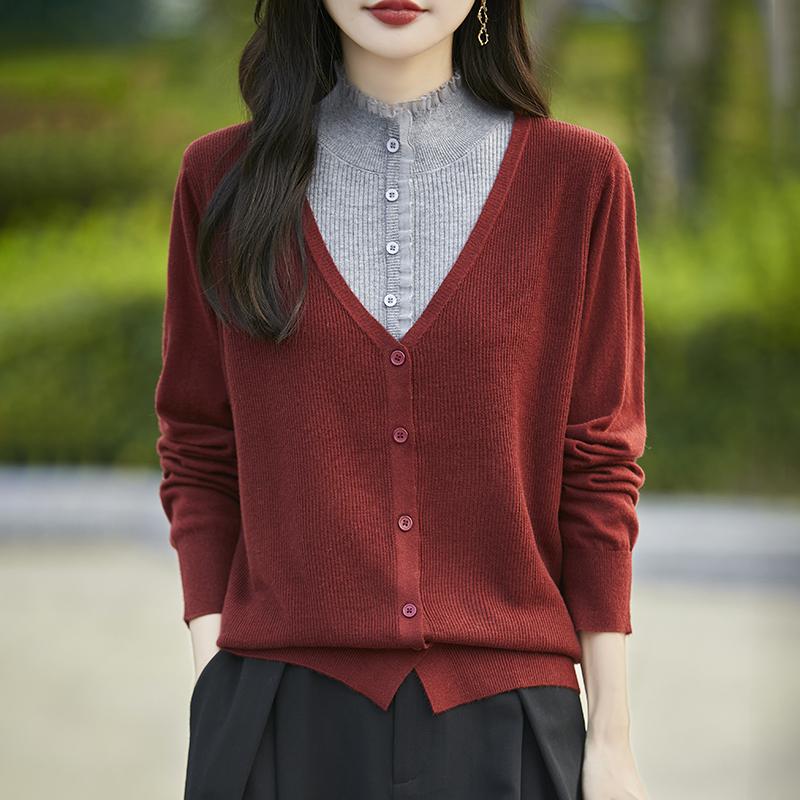 Dámský kašmírový svetr Qinghe kašmír 50% hedvábí 50% vlna podzimní a zimní kašmírový kardigan měkký a teplý