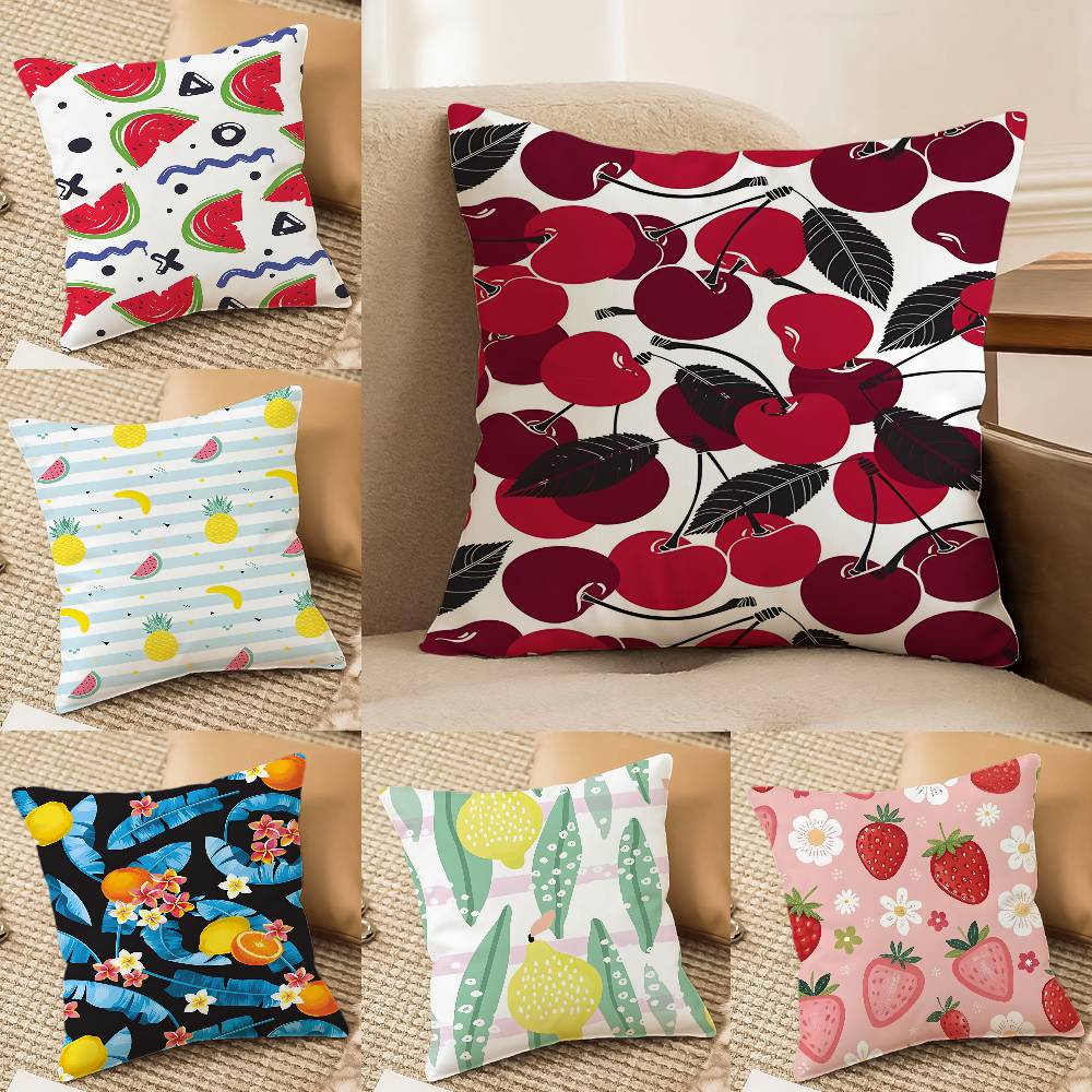 Full Print Pattern of Fruits Pillow Case Comfort Sofa Bed Silky Elegant Invisible Zipper Decorative Cushion Cover