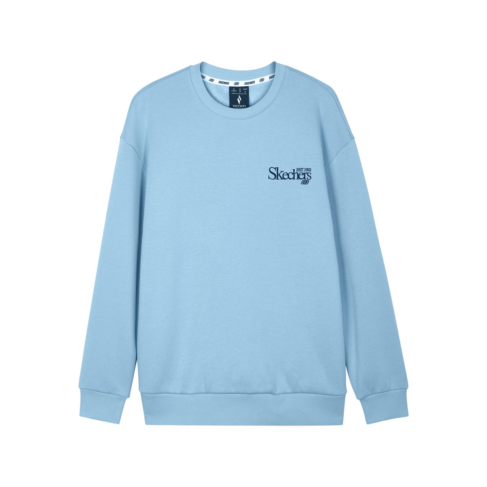 Skechers Simple College Knitted Embroidered Pullover Sweatshirt Unisex Sweatshirt Sky-Blue L324U106-04K4 XS