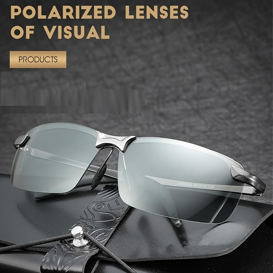 Designer Photochromic Polarized Fashion Glasses for Men & Women - Vintage Metal Half Frame, Rimless Chameleon Lens for Day & Night Use