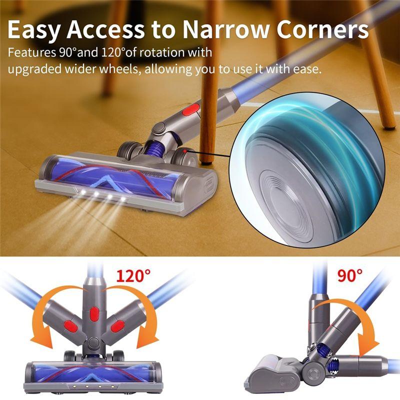 ABWR-For Dyson V7 V8 V10 V11 V15 Vacuum Hard Floor Attachment With LED Light V Shape Turbo Bristle Roller Brush Cleaner Head