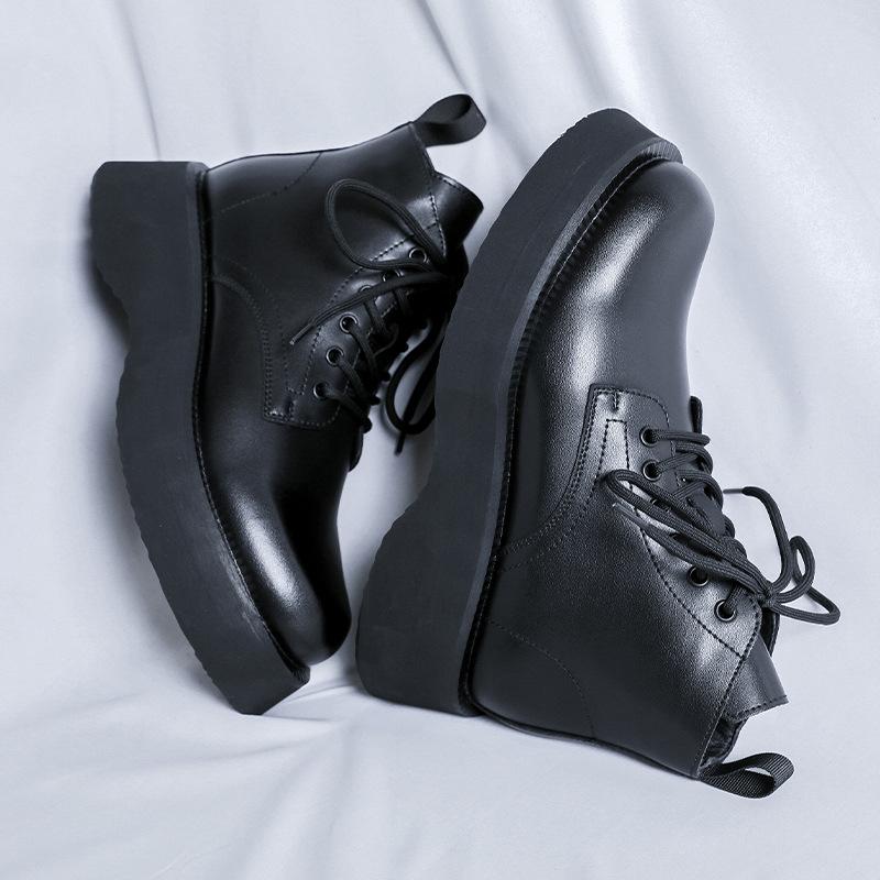 New Derby Martin Boots Men'S Black High-Top Leather Shoes Locomotive Boots Breathable Heightening Leather Boots 22611-R