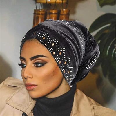Glitter Diamonds Velvet Turban Cap