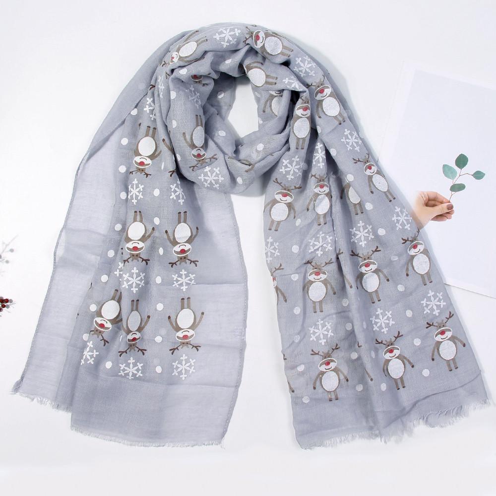Women Christmas Festive Winter Deer Print Warm Winter Snow Flake Scarf