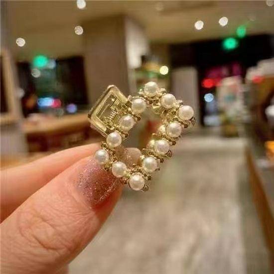 Bow Rhinestone Pearl Mini Hair Clip - Women's Small Shark Grip Hairpin