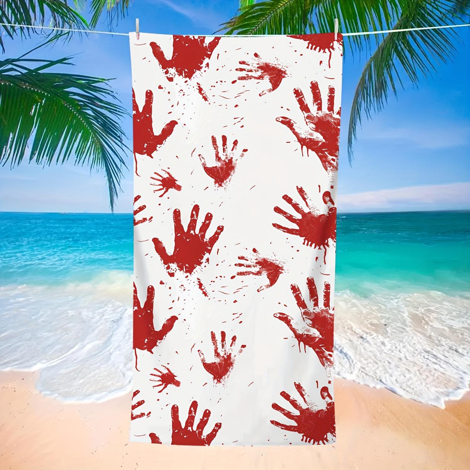 Bloody Handprint Beach Towel, Horror Red Hand Print, Quick Dry Microfiber, Oversized for Beach Pool, Halloween Gift 27x55inch 70x140cm&1pc