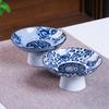 Blue and White Porcelain Ceramic Plate Dessert Plate Tall Fruit Tray Ice Cream Bowl Home Living Trinket Dish Kitchen Tableware