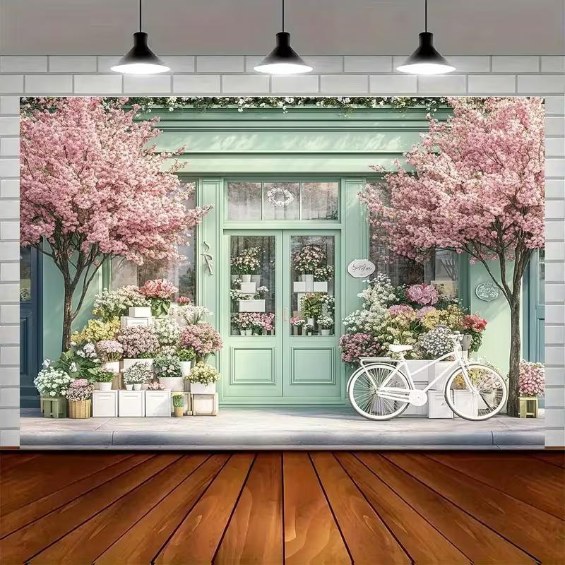 2D Pastel Flower Shop Backdrop - Cherry Blossom Photography Background Banner