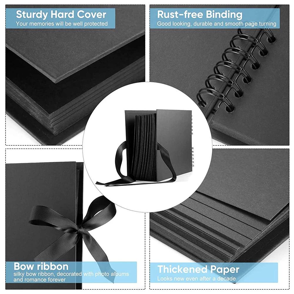 Photo Albums 80 Black Pages Memory Books A4 Craft Paper DIY Scrapbooking Cover Album Set for Wedding Birthday Anniversary Gifts