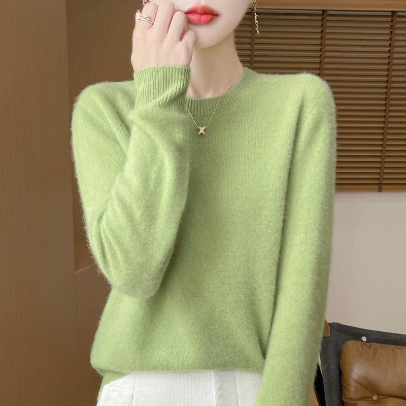 INDFS Women's Fashion Casual Fall Winter Solid Color Print Long Sleeve O-Neck Sweaters