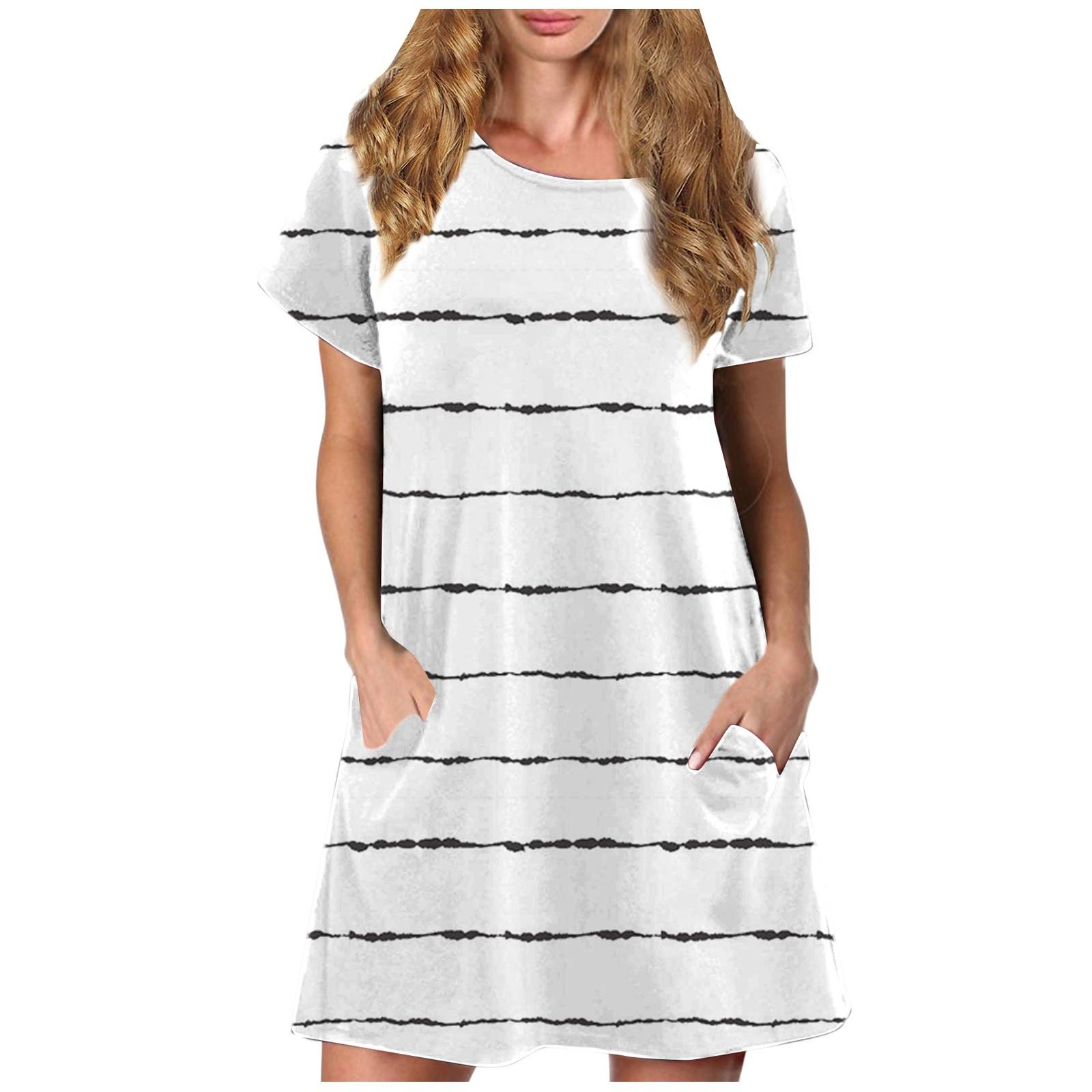 

Женские платья с круглым вырезом и коротким рукавом, повседневные свободные летние платья в полоску с принтом, пляжные XXL белый