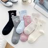 Female Summer Thin Bow Wood Ear Lace Cartoon Bear Embroidered Medium Tube Pile Socks