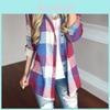 Women Long Sleeve Plaid Linen Shirt With Turndown Collar For Casual Office Wear