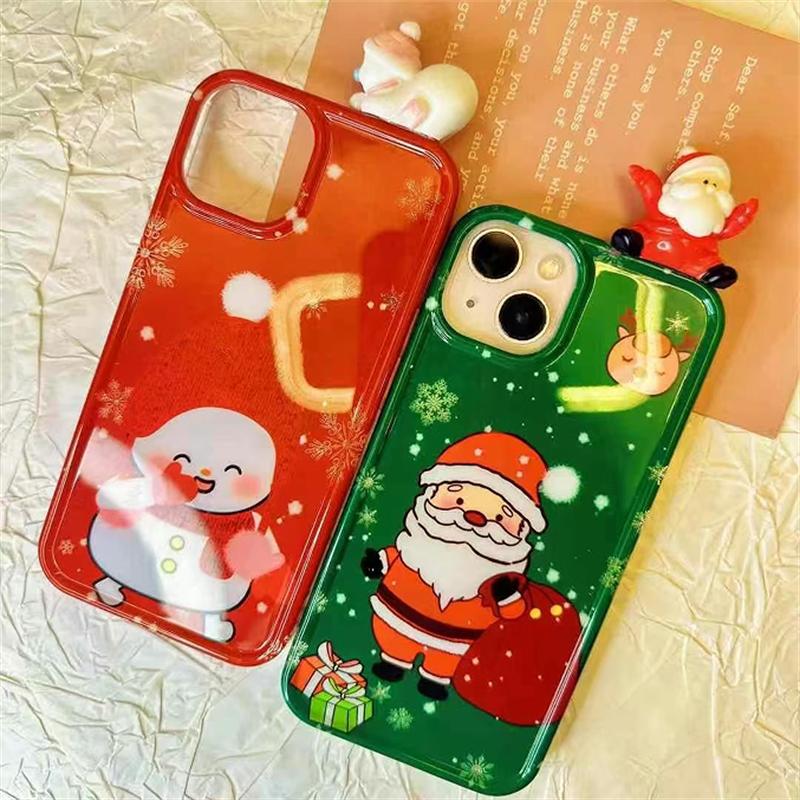 Fashion Cartoon Santa Claus Christmas Phone Case For iPhone 16 15 14 13 Pro Max IMD Color Bumper Cover Fundas New Year Gifts