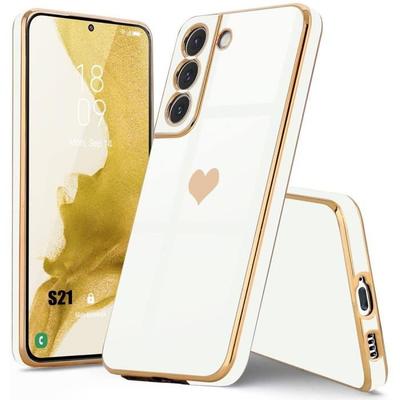 Hülle - BOOLING - für Samsung Galaxy S21 - Silikon TPU - Goldenes Herzmuster - Stoßfester Schutz