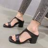 Fashion Women's High Heel Shoes 2024 Spring New Slippers Fashion Versatile Solid Color Medium Heel Thick Heel Square Toe Sandals Women