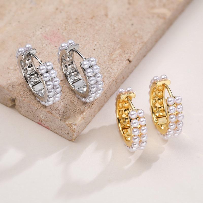 ED6423 European and American Synthetic Pearl  Hoop Earrings