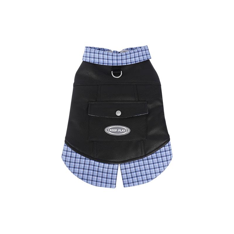 Wind Herbst und Winter Haustier Lederjacke Schnauzer Baumwollkleidung kann geschleppt werden