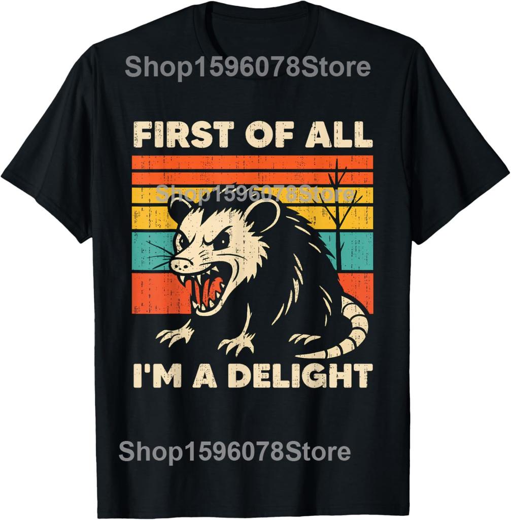 Zuerst einmal bin ich ein entzückendes wütendes Opossum Possum Wildtier T-Shirts Herren Streetwear T-Shirt Kurzarm Unisex Lockere Kleidung