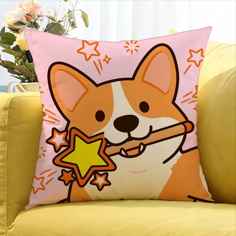 cute Corgi World Various Sizes Square Pillow Case For Car Home Bedchamber Decor