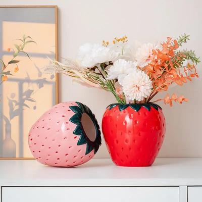 Strawberry Hydroponic Vase Red Ceramic Flower Arrangement Container Flower Pot Ornament Living Room Dining Table Strawberry Vase