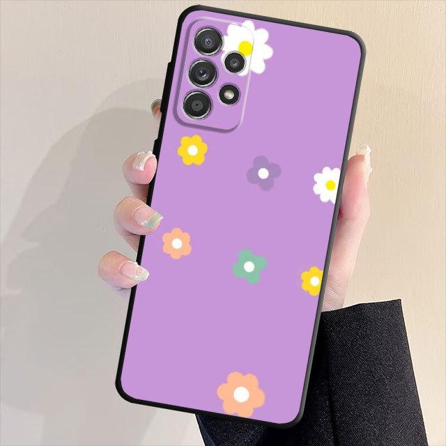 Funda de Flor Linda Para Samsung Galaxy A71 A31 A51 A32 A72 A52 A23 A13 A33 A21s A22 A53 A11 A52s A12 Cubierta Suave Negra Mate Armor