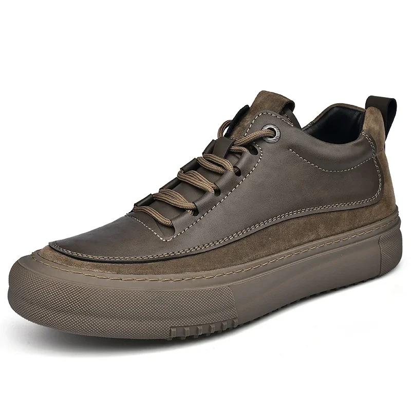 British Style Men Casual Leather Thick Bottom Shoes Outdoor Walking Shoes Antiskid New Lightweight Designer Office Driving Shoes