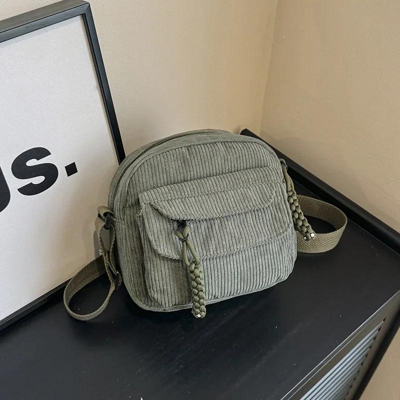 

Вельветовая женская маленькая сумка через плечо для девочки-подростка, сумка кроссбоди, милая сумка-тоут, студенческая уличная корейская сумка-мессенджер в стиле харадзюку