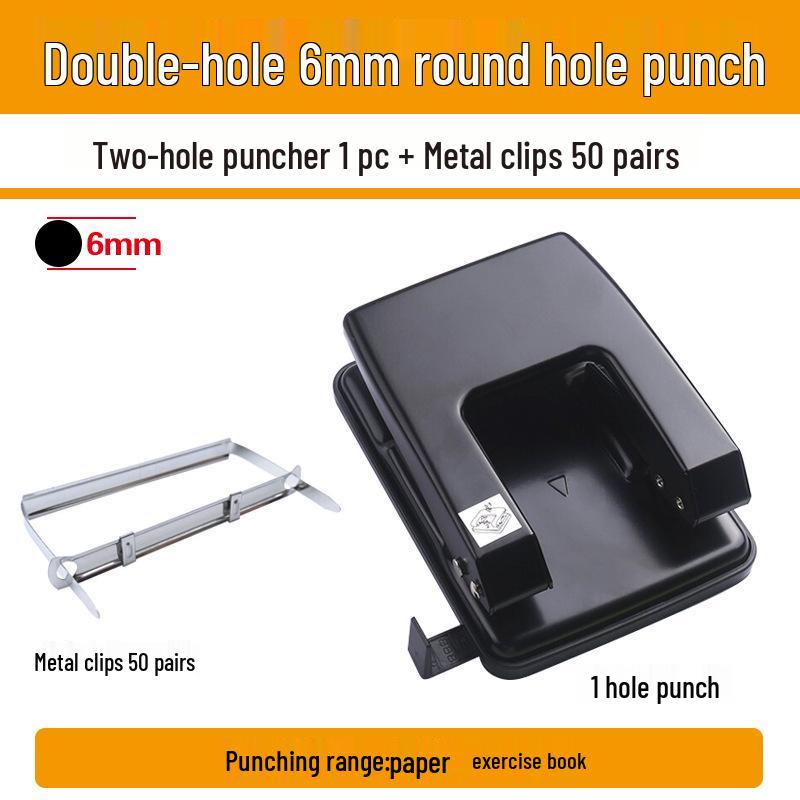 Manual 2-Hole Punch for up to 40 Sheets, 6mm Round Punch for Office and Student Binders.