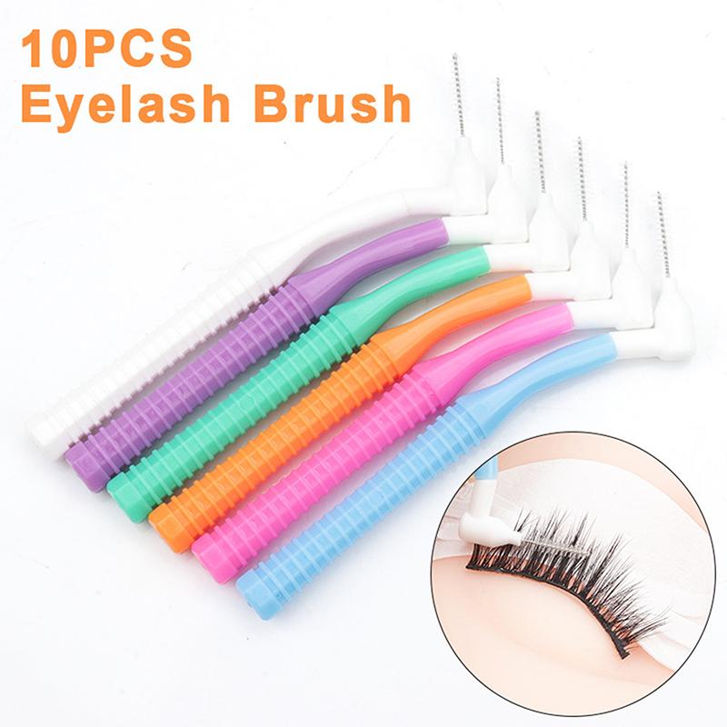 10Pcs L-Shaped Mini Eyelash Brush Eyelash Extension Brushes For Eye Lash Cleaning Mascara Wands Applicator Lip Brush Makeup Tool