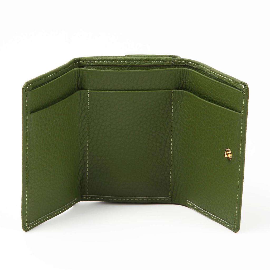 JULLY AND SHUSHU Women's Genuine Leather Tri-Fold Wallet, Compact, Gift, DR-OR (Green)