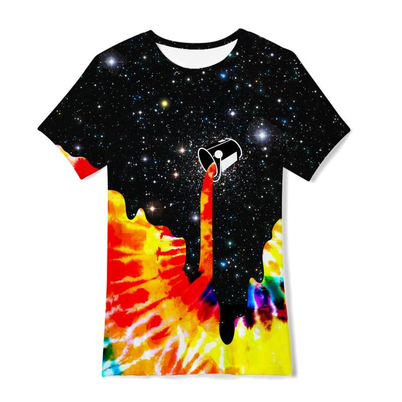 Ropa de Verano para Niños con Estampado Digital 3D, Pigmento Colorido, Holgada, Casual, Moda, Camiseta de Manga Corta