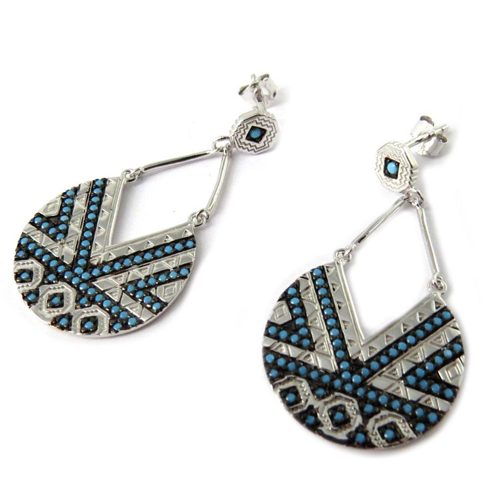Les Trésors De Lily [N7691] - Boucles Argent 'Navajos' turquoise argenté (rhodié) - 40x30 mm