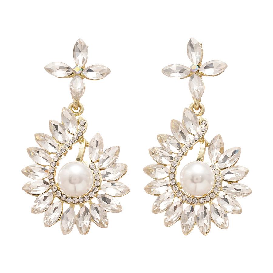 European and American diamond-set metal wind splicing flower earrings light luxury high-end earrings fashionable versatile personalized earrings