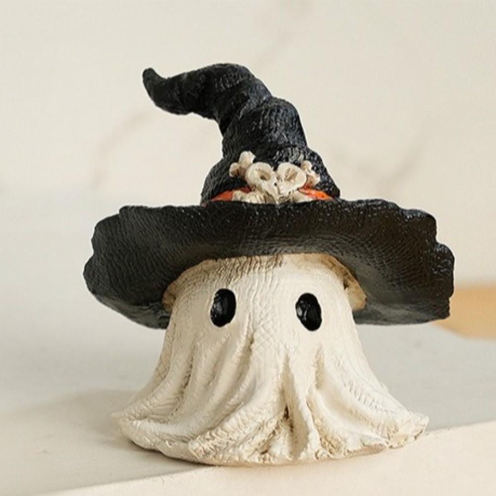 White Halloween Ghost Figurine Cute Halloween Ornaments Hat Ghost Statue  Halloween Festive Party
