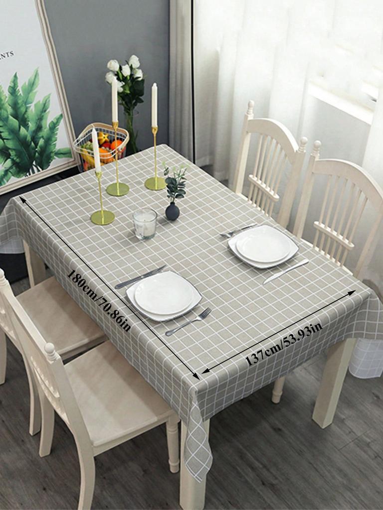 Grey Tablecloth, Waterproof and Oil Resistant, Coffee Table Mat, Home Grid, Wash Free PVC Tablecloth