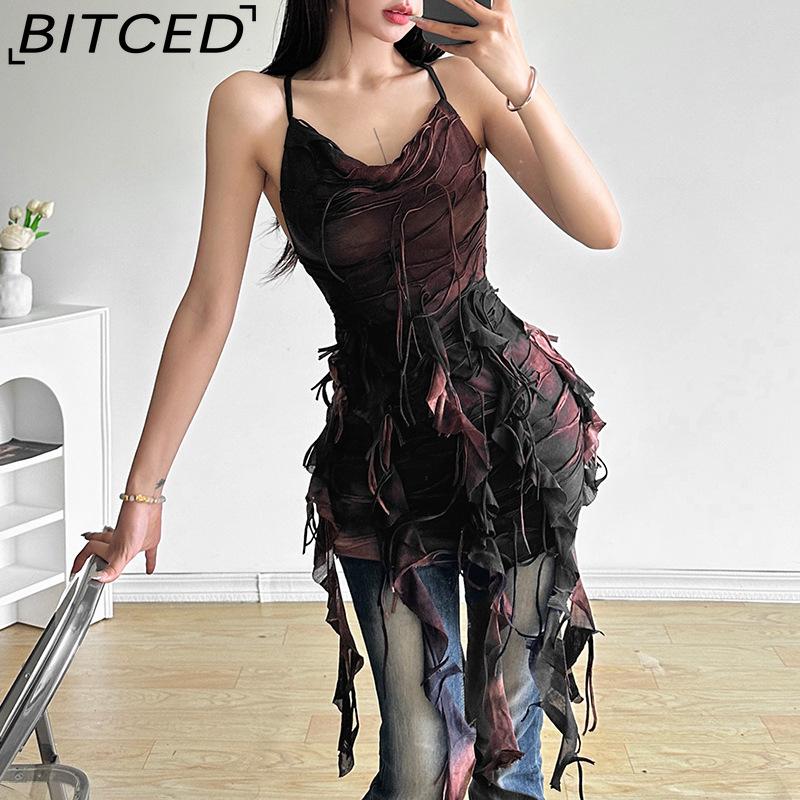 BITCED Summer Women's Solid-Color Slim-Fit High-Waisted Fashion Strapless Sexy Backless Dress