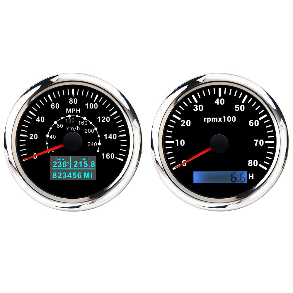 85mm GPS Speedometer 60M 80M 120M 160M 200M with 4K 6K 7K 8K RPM Tachometer with 7 Colors Backlight for Car Boat Yacht 9-32V