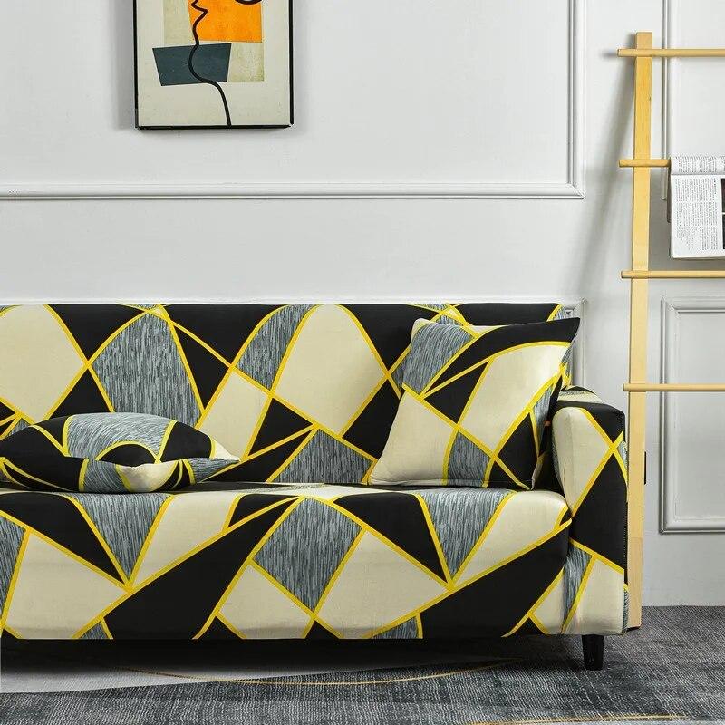 Geometrischer elastischer Sofabezug für Wohnzimmer, Couchbezug, hochelastischer Sofabezug, Möbelschutz, alle Bezüge, Heimdekoration