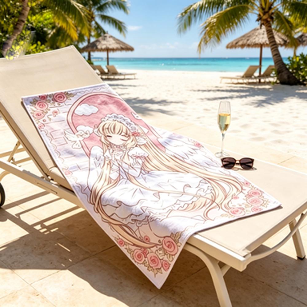 Large Healing Angels Beach Towel Blonde Maiden Lace White Wings Pink & White Roses Design Soft Absorbent Towel for Beach Pool W40*H60(CM)