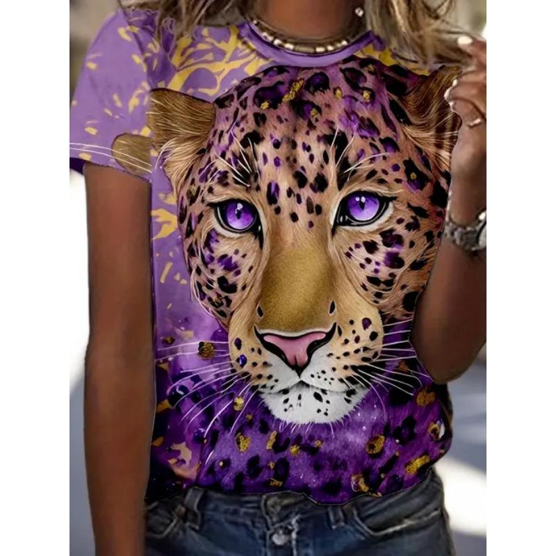 Summer Round Neck 3D Animal Print Top Fashionable Casual Short Sleeved Women's T-shirts