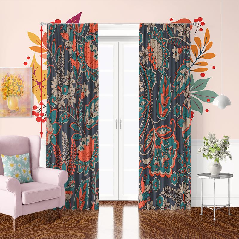 2Pcs- Vintage flower - Printed curtain - Polyester material - suitable for family bedroom curtain and living room decoration
