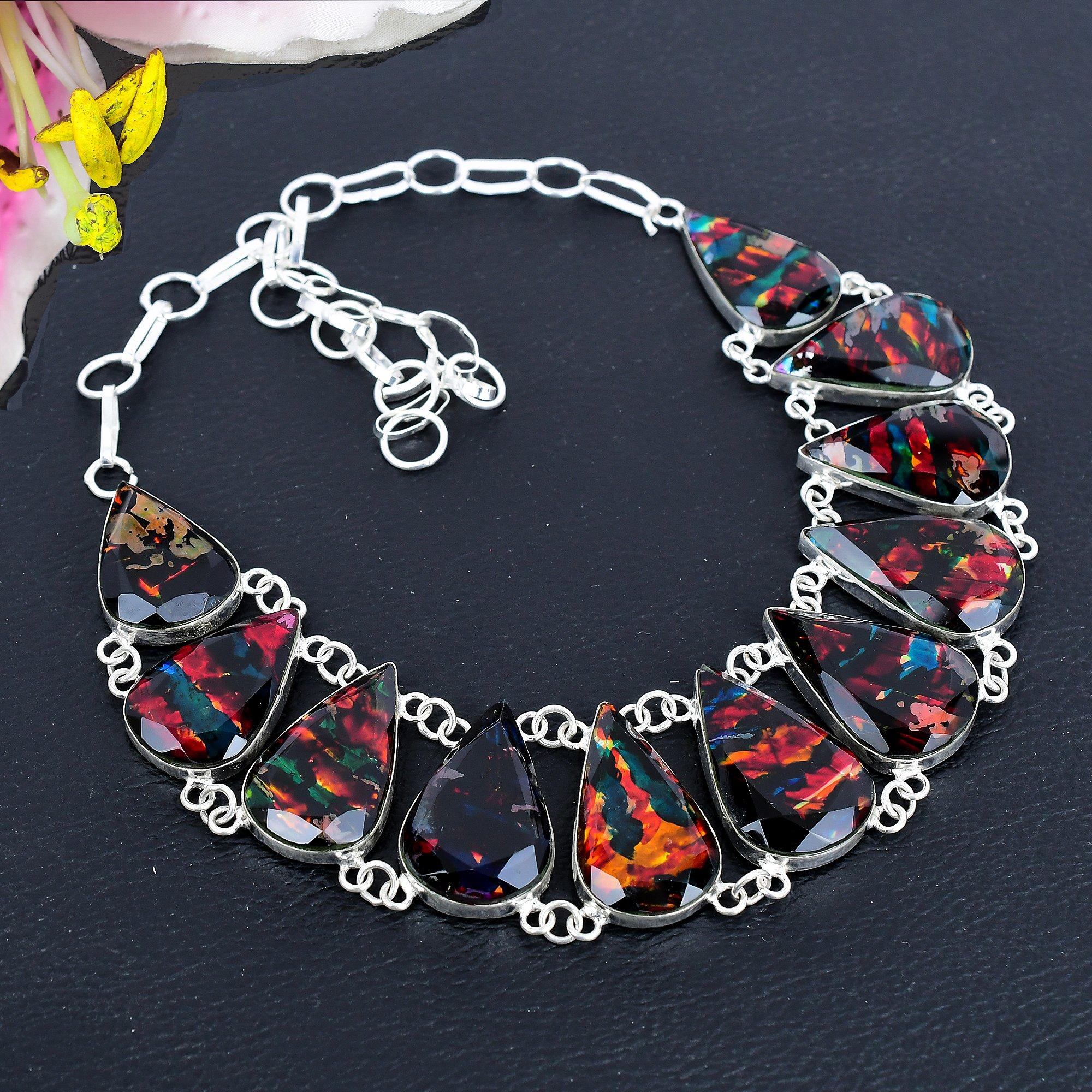 

Mexican Dico Glass Gemstone 925 Sterling Silver Jewelry Necklace 18 KG-1862