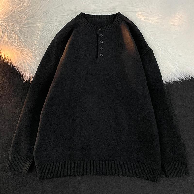 

Свитер мужской осенне-зимний цветной свободный корейский стиль универсальный свитер на полпуговицы в гонконгском стиле простой теплый свитер-пуловер 2XL