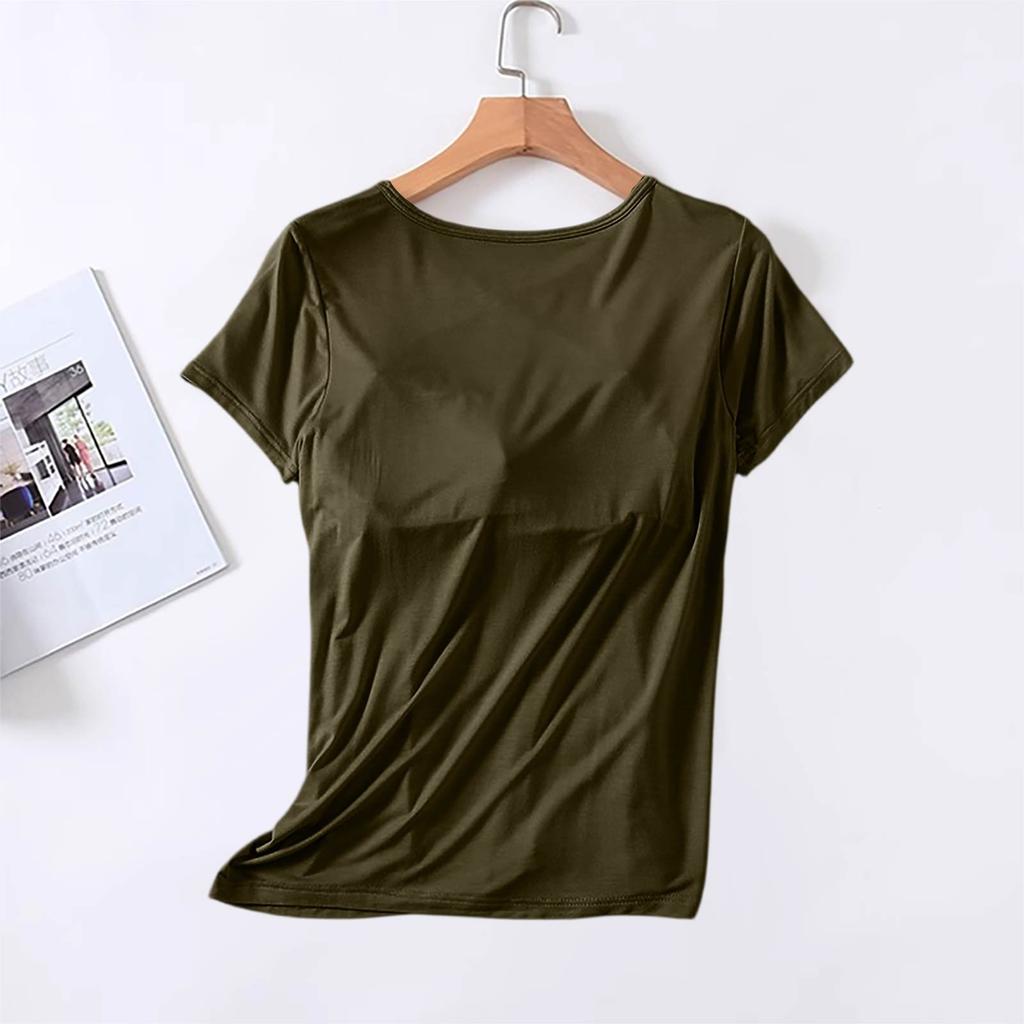 Damski top na ramiączkach z krótkim rękawem Letni jednoczęściowy bez fiszbin z wkładką na biust