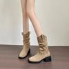 Spot~ Five-point Retro Pleated Piled Boots 2025 New Autumn and Winter European and American Style Pointed and Thin Thick Heel Short Boots