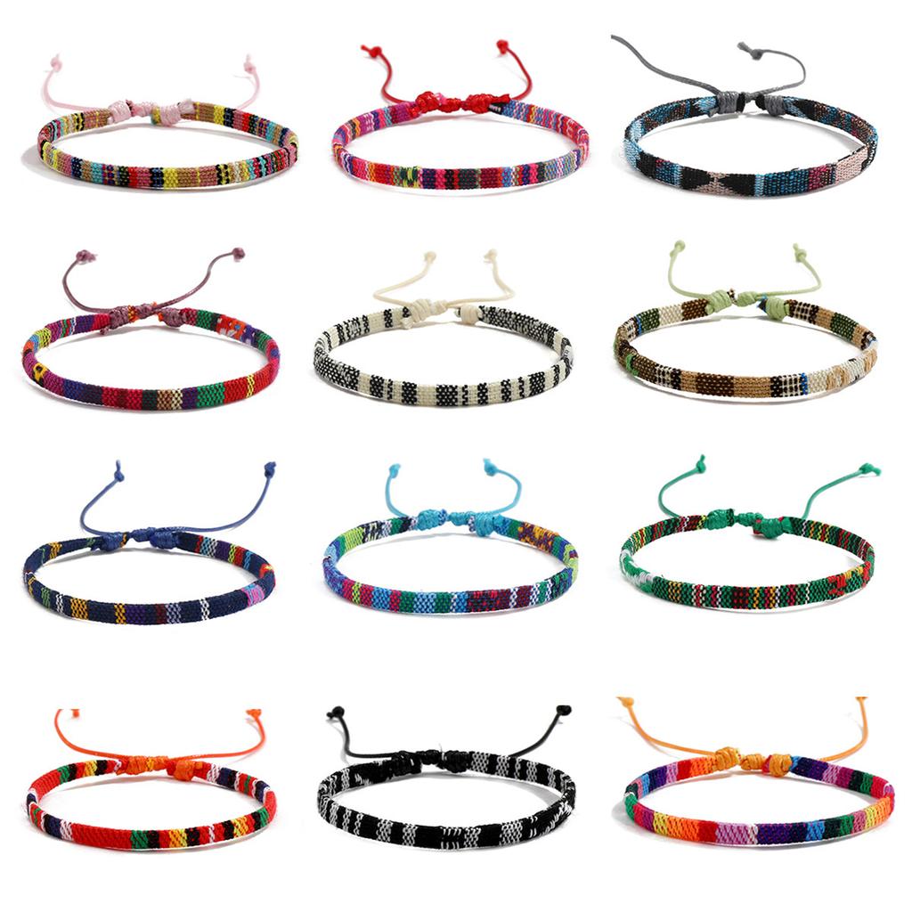 Pack of 12 Bohemian Cotton Linen Woven Bracelet Elegant Bracelets Accessory Wrist Ornament for Fashion Forward Women