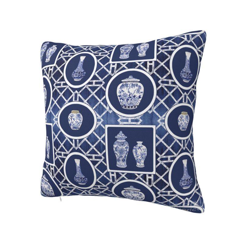 Lyxig Kinesisk Gingerburk Chippendale Kuddfodral för Soffa Mjuk Vintgae Delftblå Porslin Kuddvar Dekoration